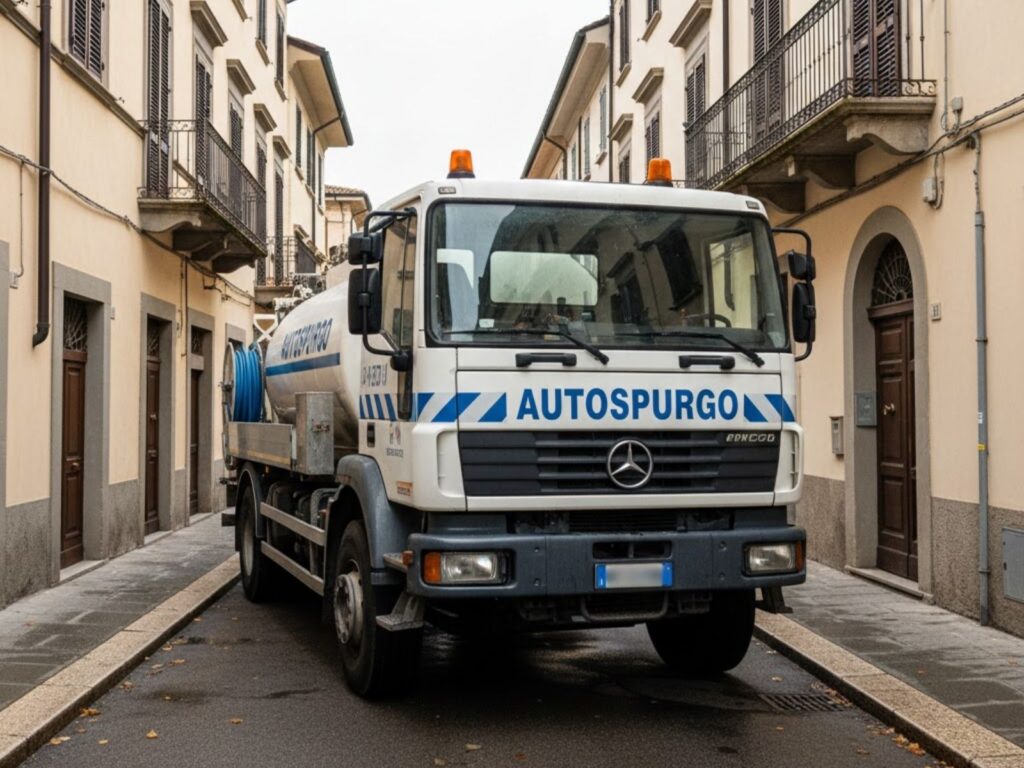Camion autospurgo ad Ancona parcheggiato in una via italiana, simbolo del servizio professionale e affidabile